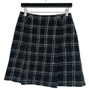 Vintage Nanette Lepore Wool Skirt A Line Schoolgirl Black White - 2